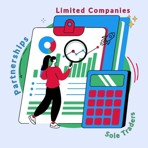 accounts Graphic of accounting and tax services for limited companies, partnerships, and sole traders