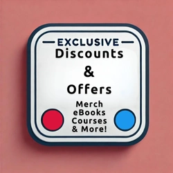 Exclusive discounts and offers graphic for merch, eBooks, courses, and more