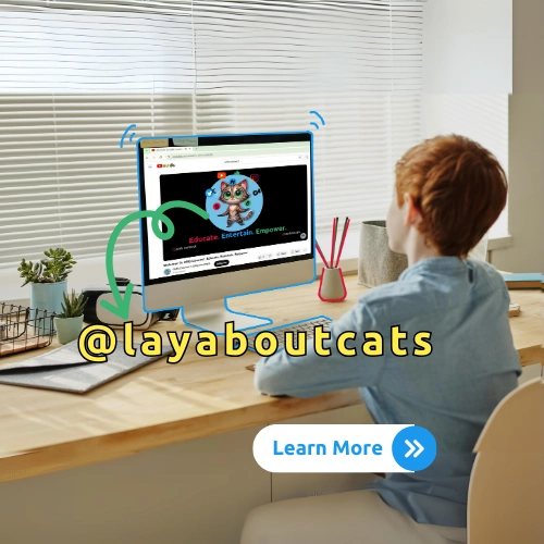 Layaboutcats x OMB Connect mascot juggling OMB letters with social media icons being watched by student