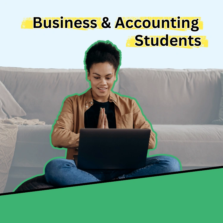 Business and accounting student using a laptop for financial education with OMB Connect