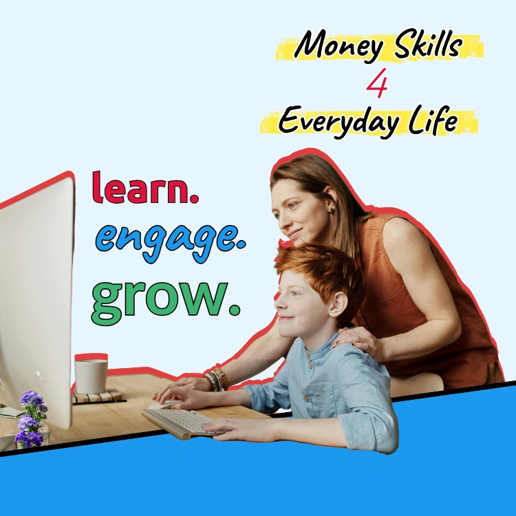 Mother and child learning together about money skills using OMB Connect
